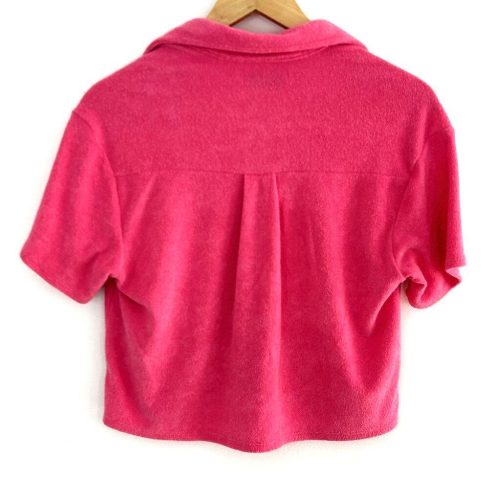 Hollister Resort Terry Cropped Button Down Shirt Top Size Small Pink Pocket - Picture 9 of 9